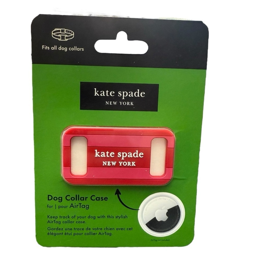 Kate Spade New York Airtag Dog Collar Holder - Seaside Stripe Red Pink NWT